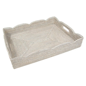 Rattan Scalloped Large Tray - Cream