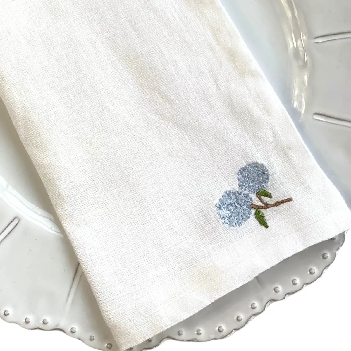 Hydrangea Washed Linen Napkin Set - White