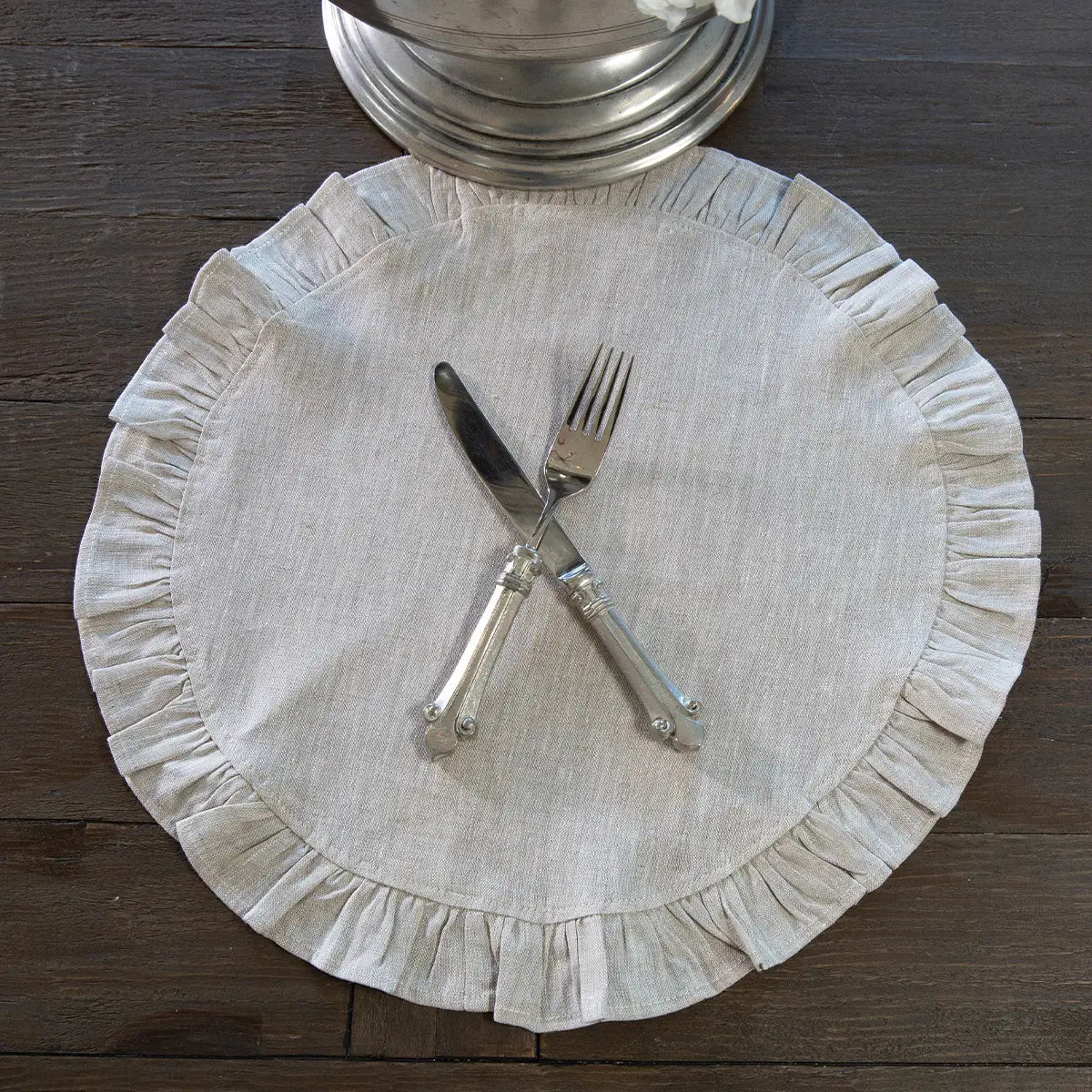 Round Ruffle Linen Placemats-New Colors - White 16.5 Inch Round