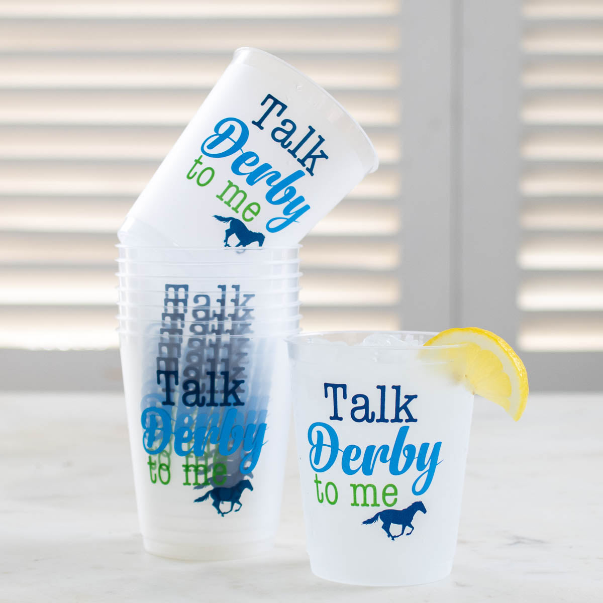 Talk Derby To Me Party Cups   Frosted/Blue/Green   16oz   Set of 10