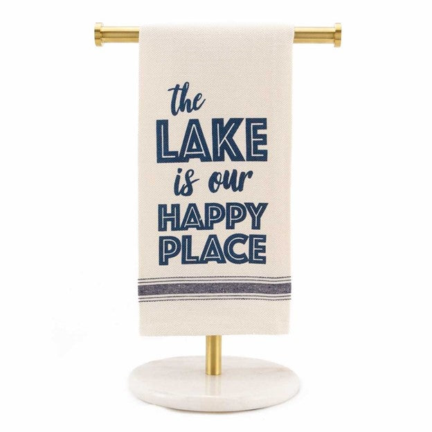 Lake Is Our Happy Place Hand Towel   Cream/Royal   20x28