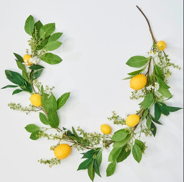 63" Lemon, Green Leaves And White Flowers Garland
