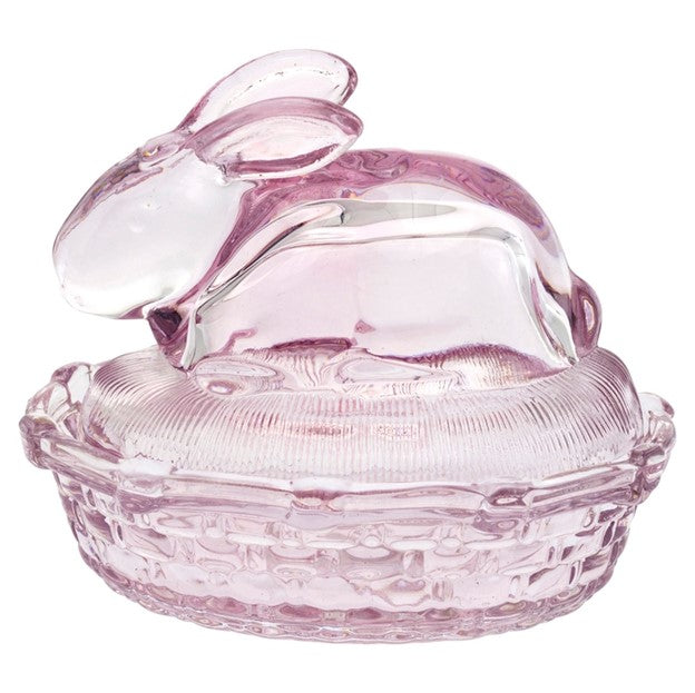 5.5" Long Bunny Glass Covered Dish Easter