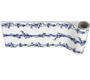 Blue floral linen table runner