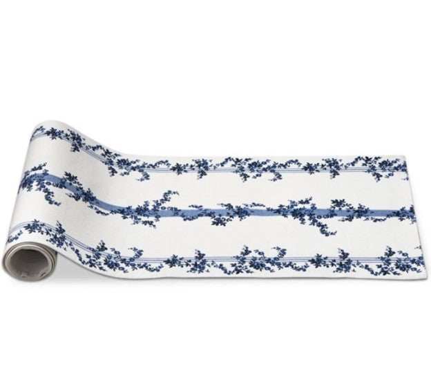 Blue floral linen table runner