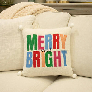 Merry and Bright Pillow   White/Multi   16x16