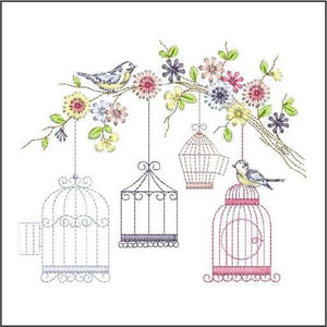 Embroidered Tea Towel - Bird Cages