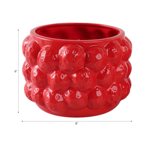 Decorative Planter - Red Ceramic Strawberry Flower, 8 in.