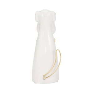 Figurine - White Ceramic Dog with Glasses and Bowtie, 7 in.