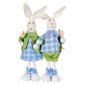 18.9" Boy Rabbit with Tulip Fabric Easter Decoration