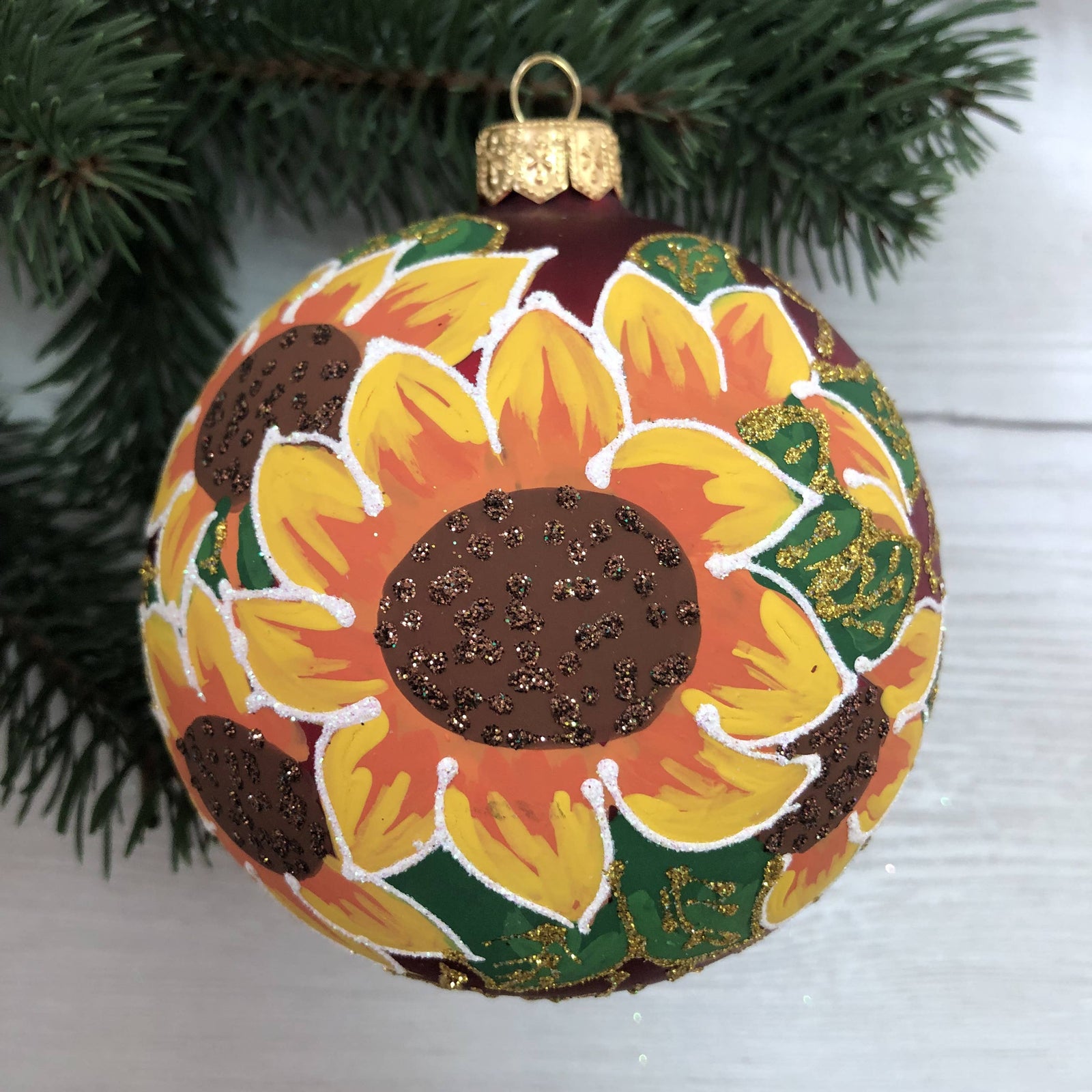 Sunflowers Glass Christmas Tree Ornament