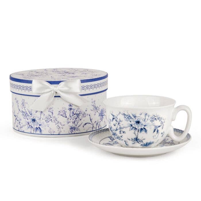 Blue Flowers Porcelain Cup and Saucer Set in Gift Box
