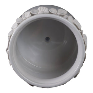 Ceramic Round Floral Applique Planter - White, 6 in.