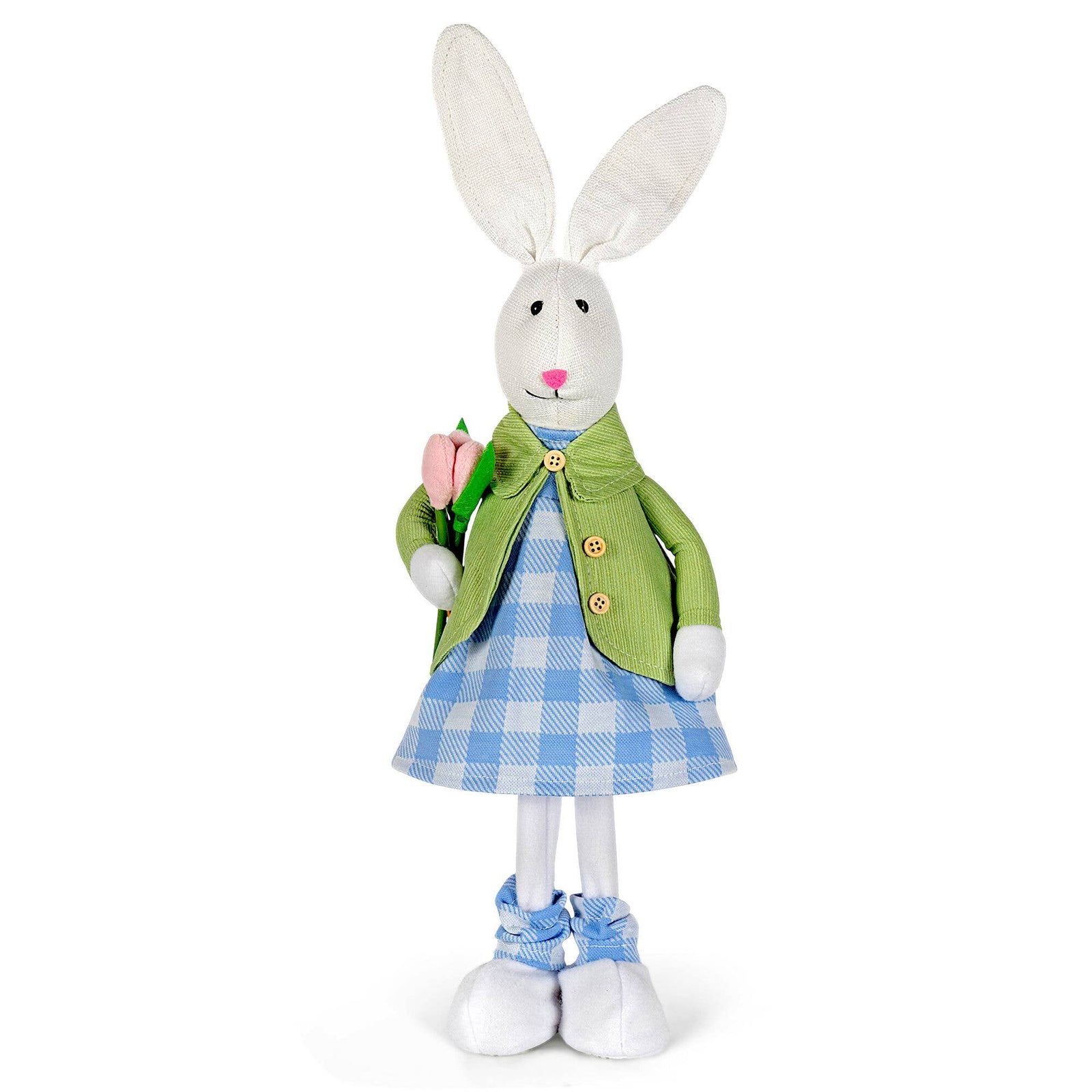 18.9" Girl Rabbit with Tulip Fabric Easter Decoration