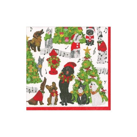 Caroling Pets cocktail napkin