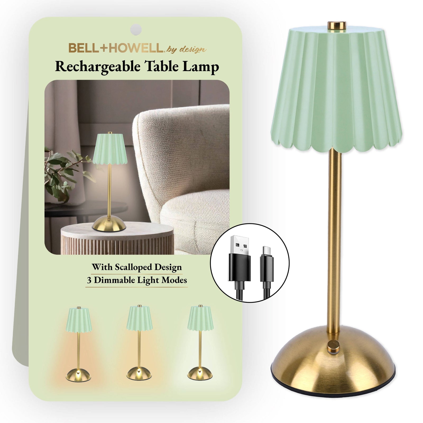 Bell + Howell By Design Rechargeable Scalloped Table Lamp