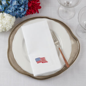 Embroidered American Flag Napkin: White / 20"