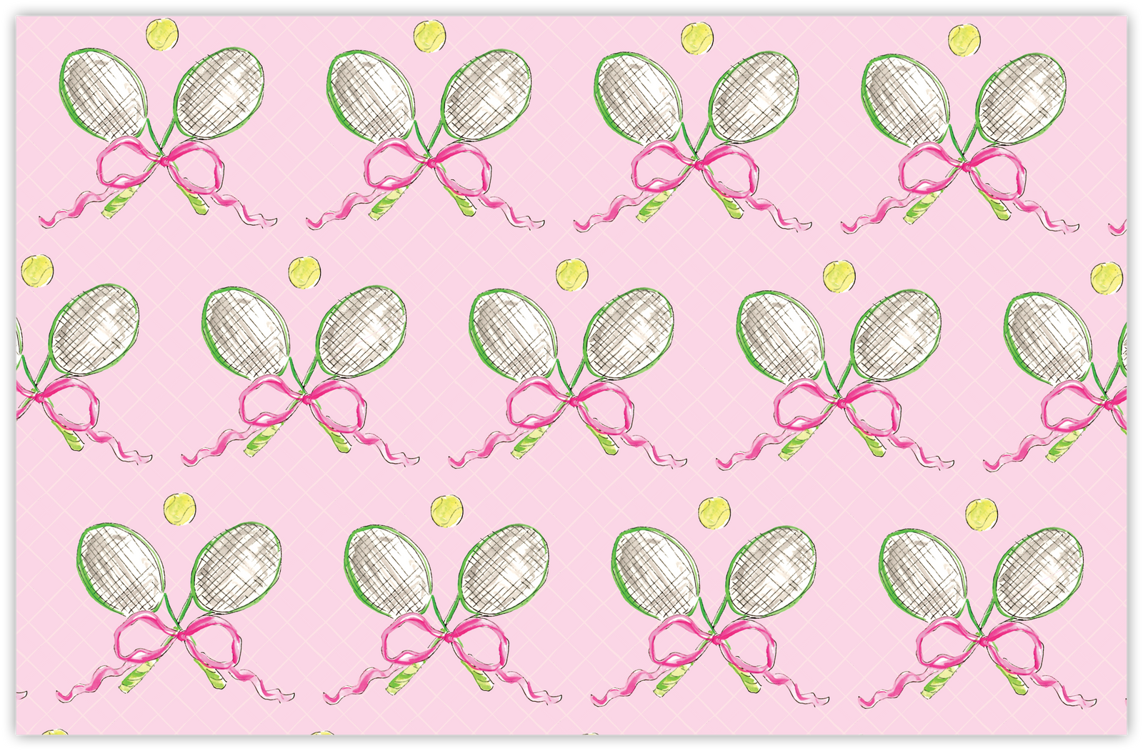 Handpainted Tennis Rackets With Balls and Bows Placemat