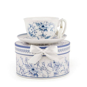 Blue Flowers Porcelain Cup and Saucer Set in Gift Box