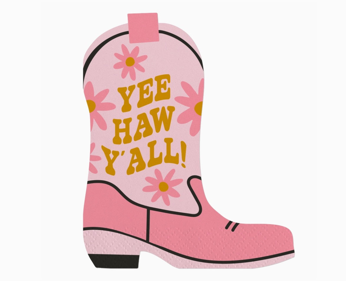 Boot Shaped Cocktail Napkins | Yee Haw - Die Cut - 16ct