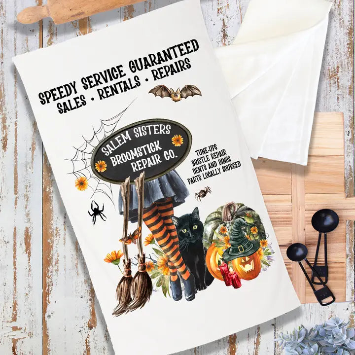 Halloween Salem Sisters Broomsticks Terry Cloth Towel