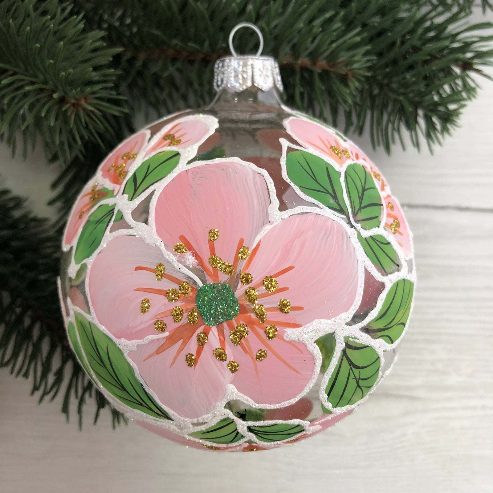 Pink Garden Glass Christmas Tree Ornament 3.94"