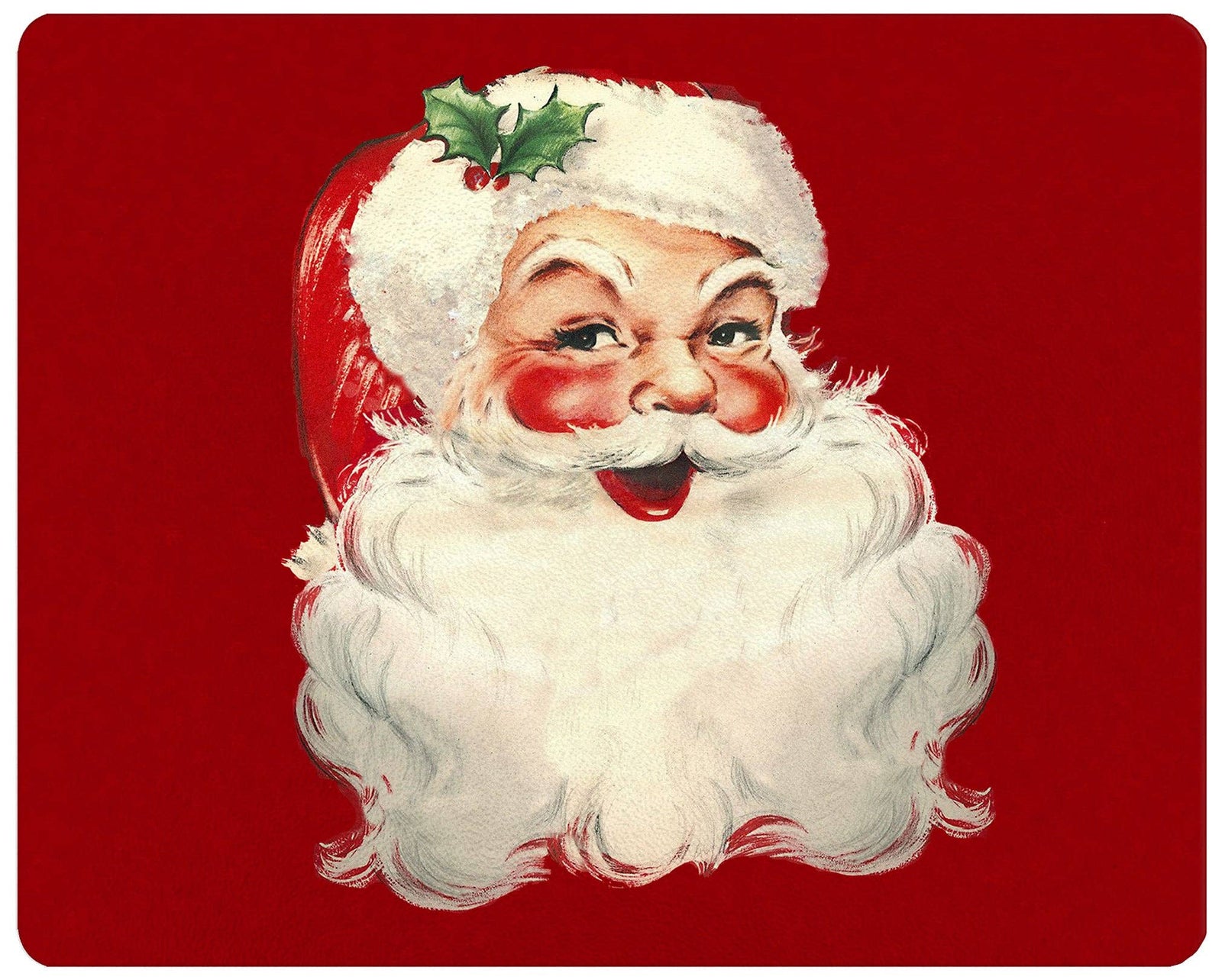 GB8547-Smiling Santa Glass Cutting Board: Small Rectangular 8" by 11"