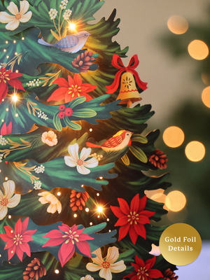 Twinkling Poinsettia Christmas Tree Lights Up
