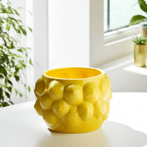 Planter Pot - Yellow Ceramic Solid Lemons Flower, 7 in.