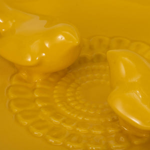 Decorative Bird Bath - Yellow Ceramic Scalloped Edge, 11 in.