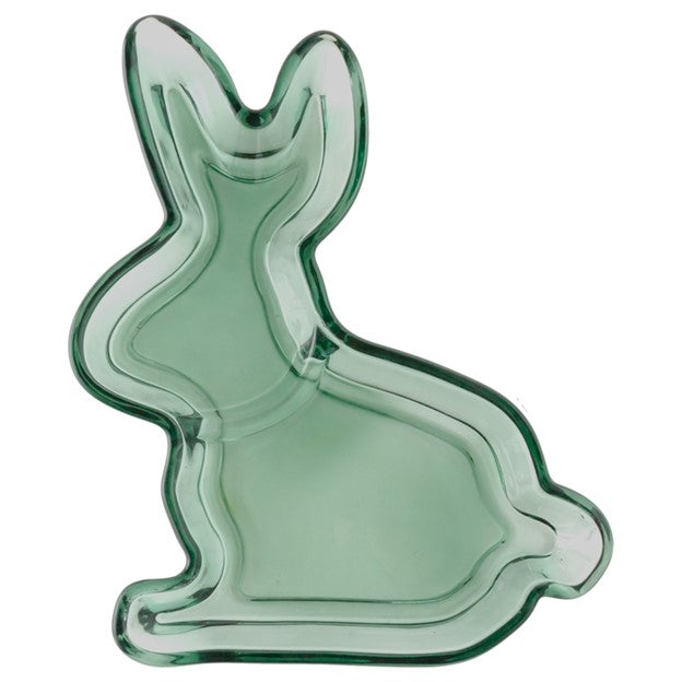 9.25" Long Green Glass Bunny Plate Easter