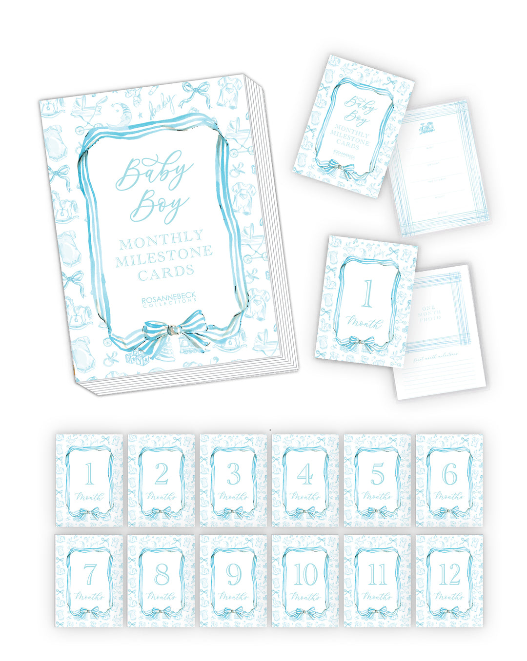 Handpainted Baby Toille Pattern Blue Milestone Cards