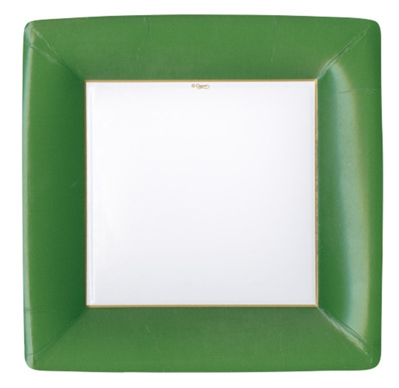 Grosgrain Border Hunter Green Sq Dinner Plate