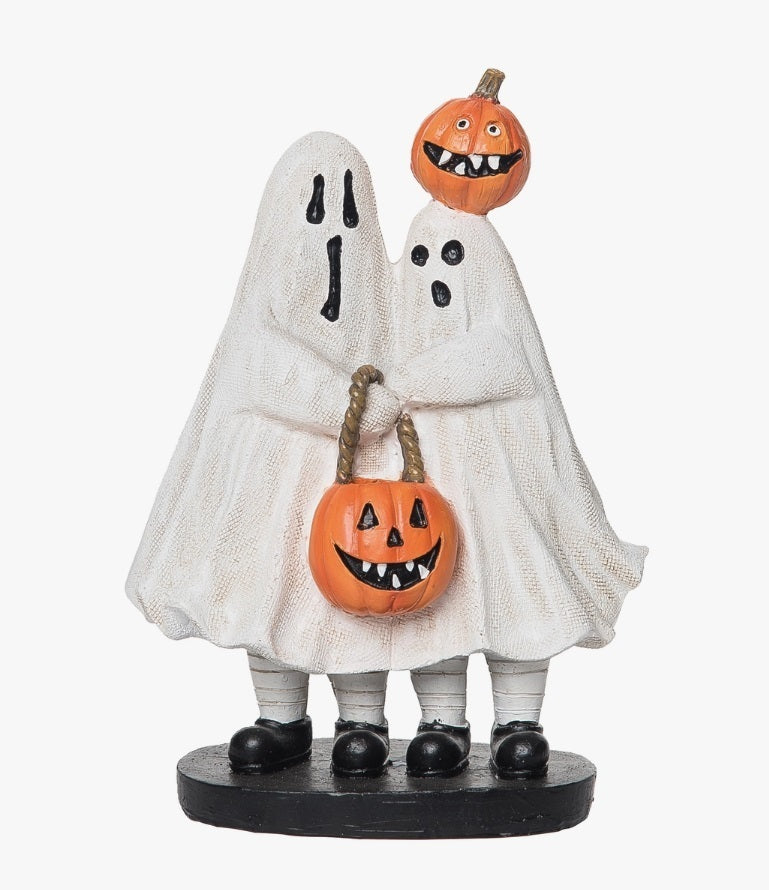 Halloween Ghost Costume & Jack-o-lantern Pumpkins Figurine
