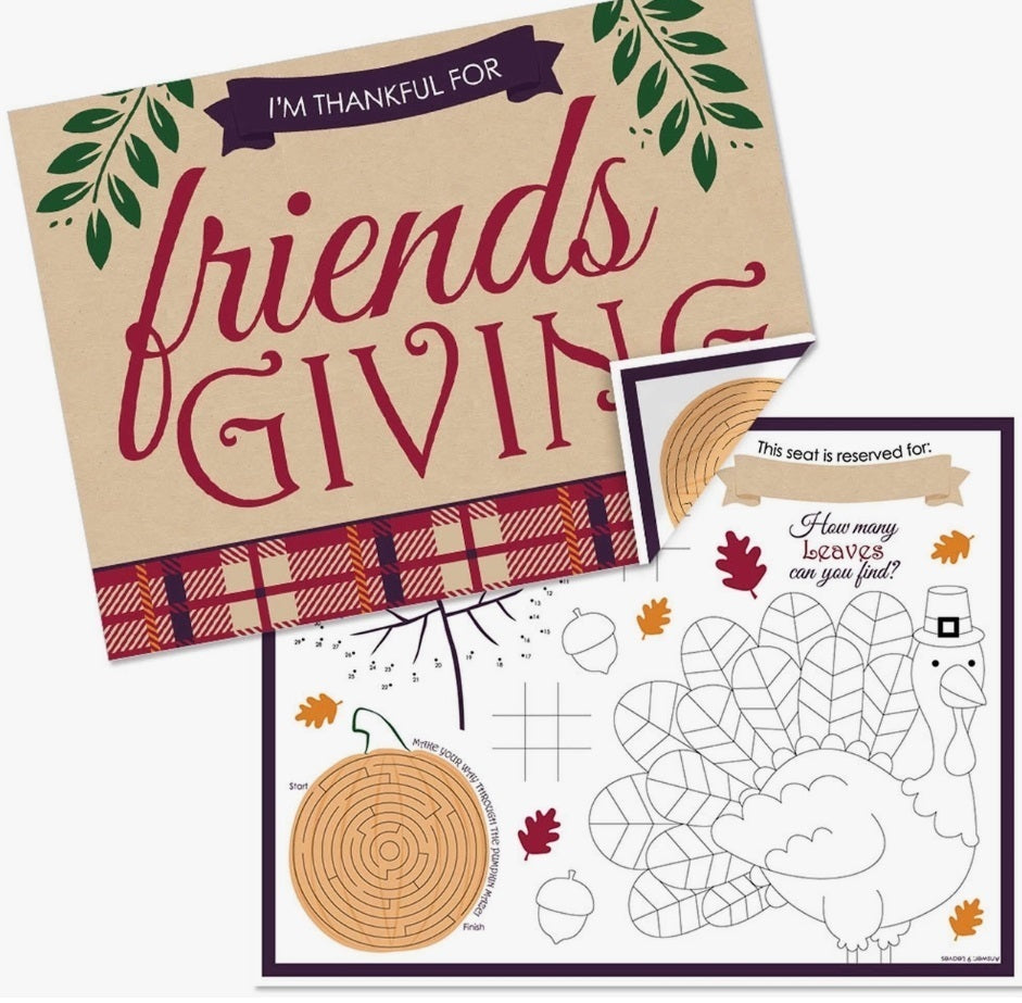 Friends Thanksgiving Feast-Paper Activity Placemats 16 Ct