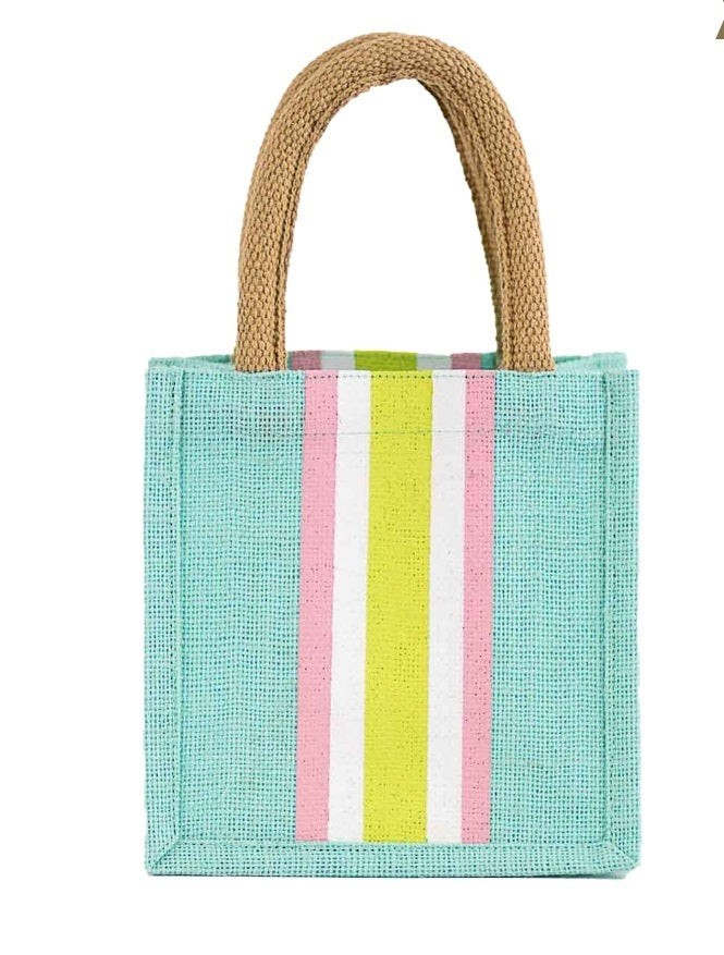Stripe Petite Gift Tote In Lime & Pink