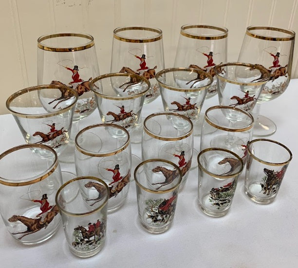 Horse Rider Hunting theme glass set