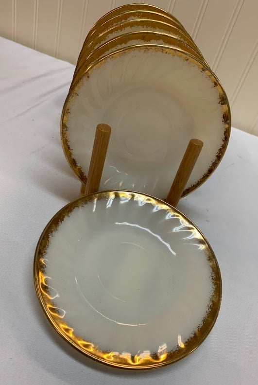Fireking Milkglass Gold Rim Saucer Set Of 6