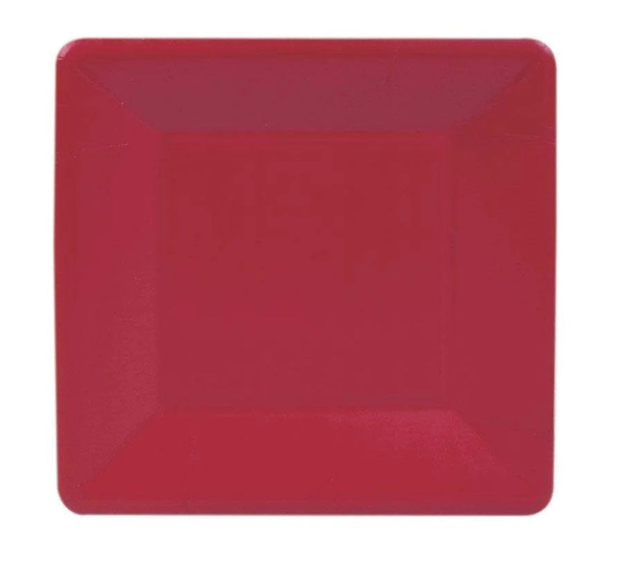 Grosgrain Border Red Square Salad/dessert Plates