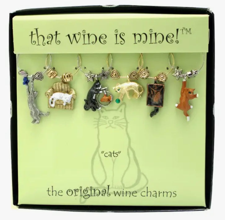 6-Piece  Cats Painted Wine Charms