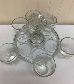 5 Small Glasses On A Glass Serving Tray With Handle